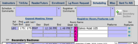selecting a large lecture room from the dropdown